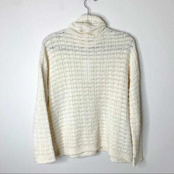 Eileen Fisher Organic Cotton Turtleneck  Sweater Waffle Knit Size Cream Pullover - Picture 15 of 16